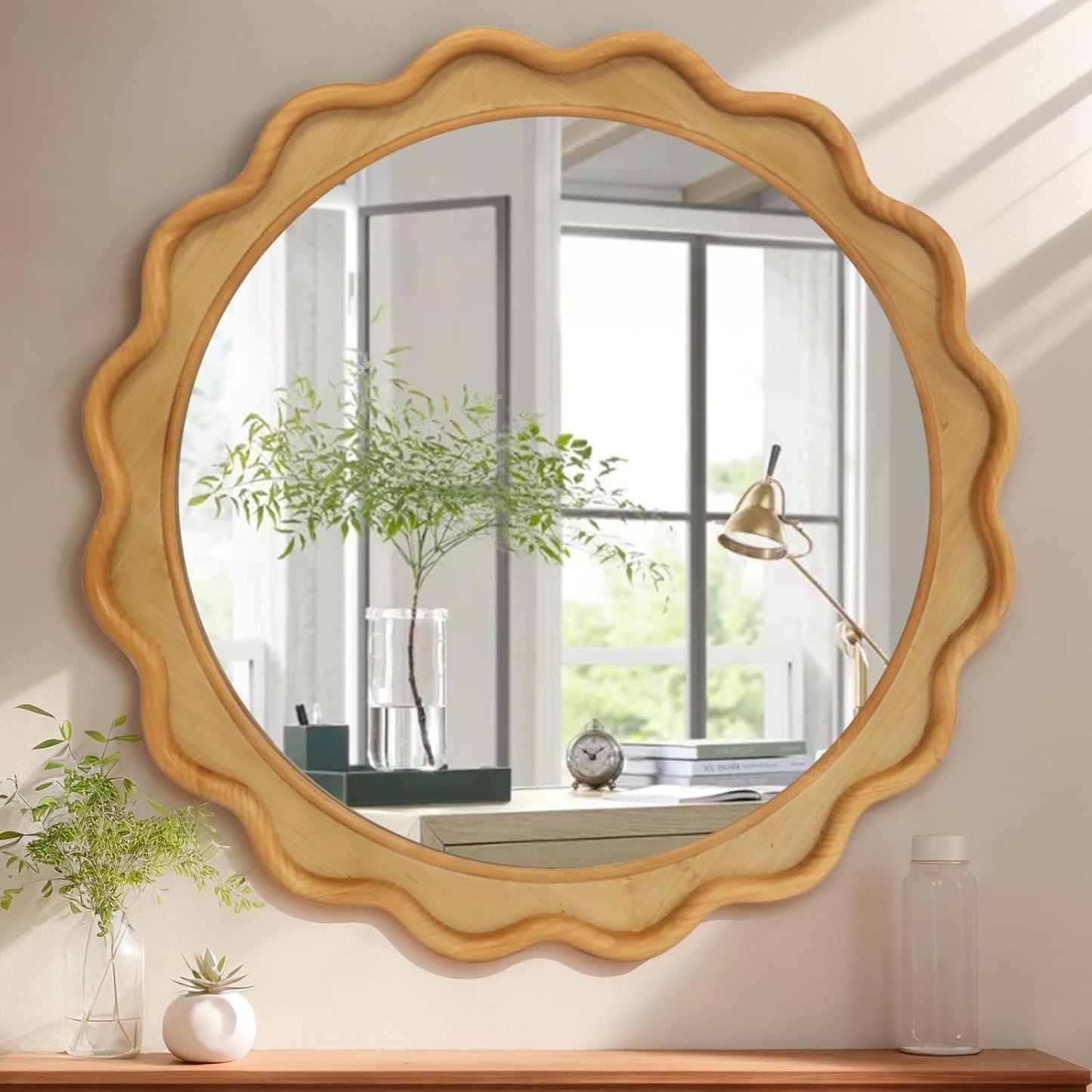 RiteSune Round Mirror 30 Inch, Farmhouse Wall Decor, Large Rustic Circle for Living Room, Bathroom, Entryway
