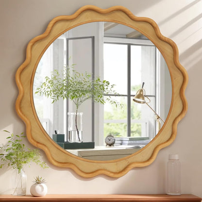 RiteSune Round Mirror 30 Inch, Farmhouse Wall Decor, Large Rustic Circle for Living Room, Bathroom, Entryway