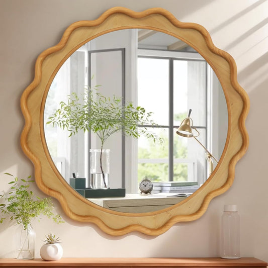 RiteSune Round Mirror 30 Inch, Farmhouse Wall Decor, Large Rustic Circle for Living Room, Bathroom, Entryway