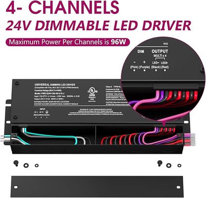 EMITEVER 384W Dimmable LED Driver, 24V 5-in-1 Dimmable Power Supply, 4-Channels - Image 2