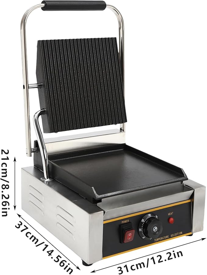 Commercial Electric Sandwich Panini Press Grill, 110V 1800W Up Grooved and Down - Image 7
