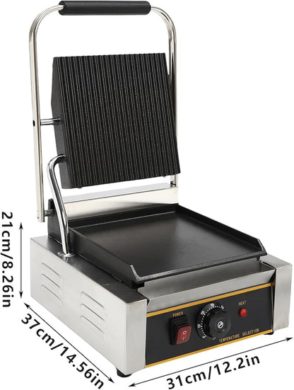 Commercial Electric Sandwich Panini Press Grill, 110V 1800W Up Grooved and Down - Image 7