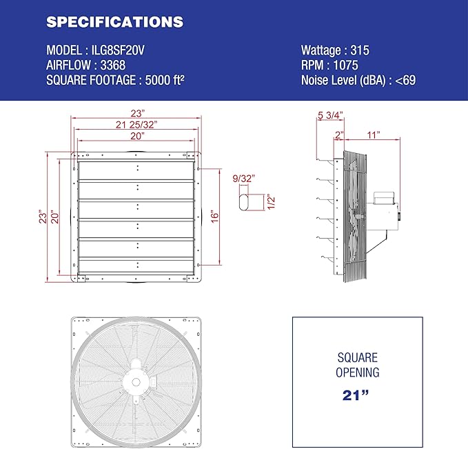 iLiving New Upgraded 20" Wall Mounted Exhaust Fan - Image 2
