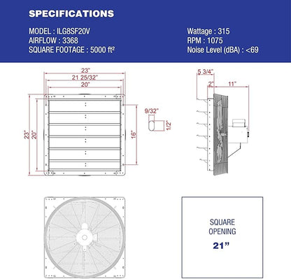 iLiving New Upgraded 20" Wall Mounted Exhaust Fan - Image 2
