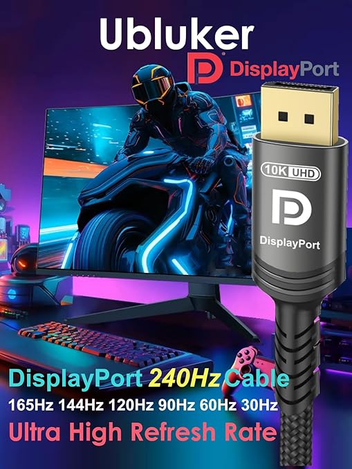 Ubluker 10K 8K DisplayPort 2.1 Cable 54Gbps 3.3 FT, Certified DP to DP Cord 4K - Image 5