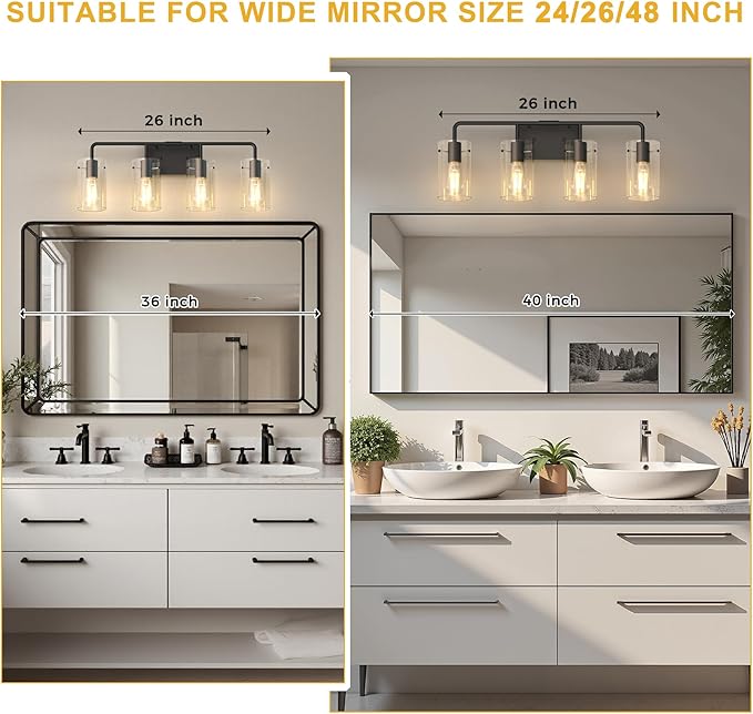 L LOHAS LED 4-Light Bathroom Light Fixtures, 26.37" Black Bathroom Vanity Light - Image 5