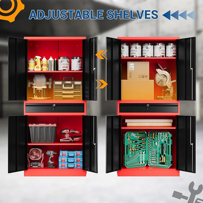 71" Metal Cabinet-Black&Gray Heavy Duty Storage File Cabinet Steel Tool Cabinets - Image 4
