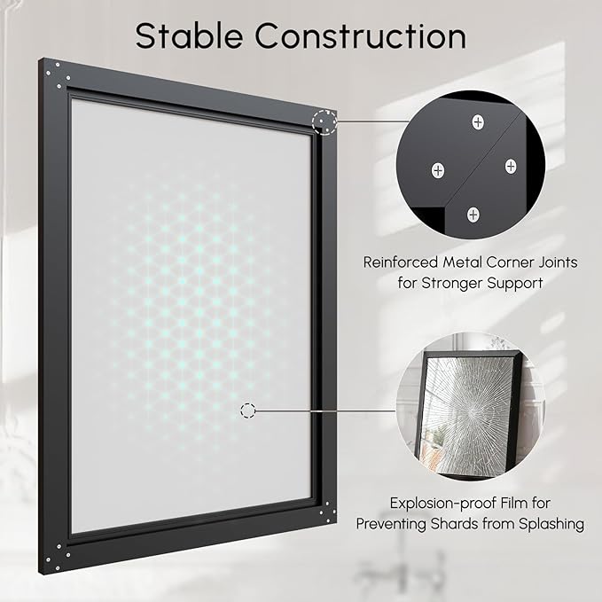 USHOWER 24x32 Bathroom Mirror, Beveled Aluminum Frame Wall Mirror, Rectangular - Image 8