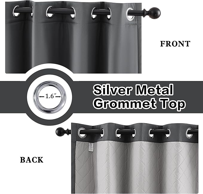 3-in-1 Grey 50x120 Grommet Soundproof Curtains Full Blackout Curtains Thermal - Image 2