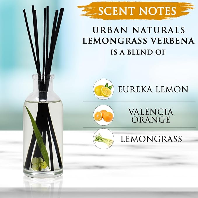 Urban Naturals Lemongrass Verbena Reed Diffuser Scented Sticks Set | Mind & - Image 5