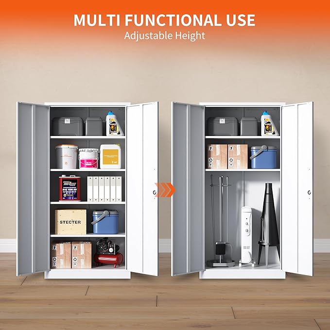 Metal Storage Cabinet with Adjustable Shelves, Garage Tool Cabinet with 2 - Image 6