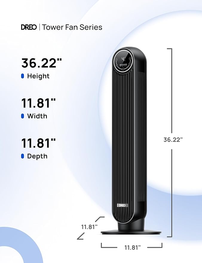 Dreo Tower Fan for Bedroom, 25ft/s Velocity Quiet Floor Fan, 90° Oscillating - Image 8