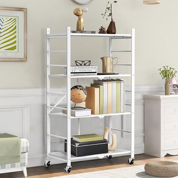 Himix Storage Shelves with 20 Hooks, 4-Tier Foldable Shelves - Image 2