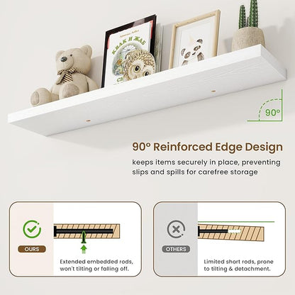 48in Floating Shelves for Wall, 2 Pack Long Wall Mounted Engineered Wood Shelves - Image 5