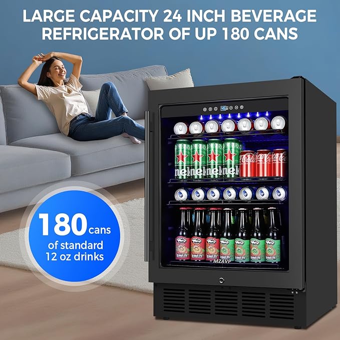 24 Inch Wide Beverage Refrigerator, Under Counter 24" Beverage Cooler - Image 3