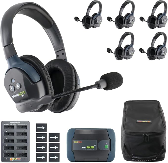 Eartec HUB6D Ultralite-HD 6 Person Full Duplex Wireless Intercom Headset by Eartec