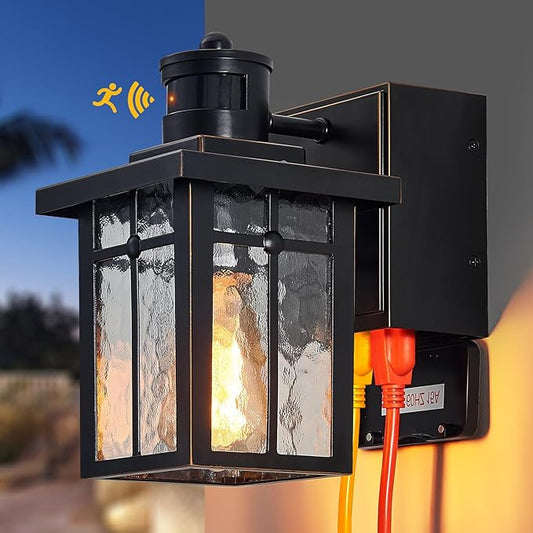 Myhaptim Porch Lights with GFCI Outlet, Dusk to Dawn Motion Sensor Outdoor by Myhaptim
