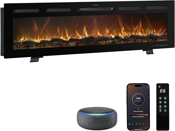 60 Inch WiFi-Enabled Recessed Electric Fireplace Inserts by Mystflame