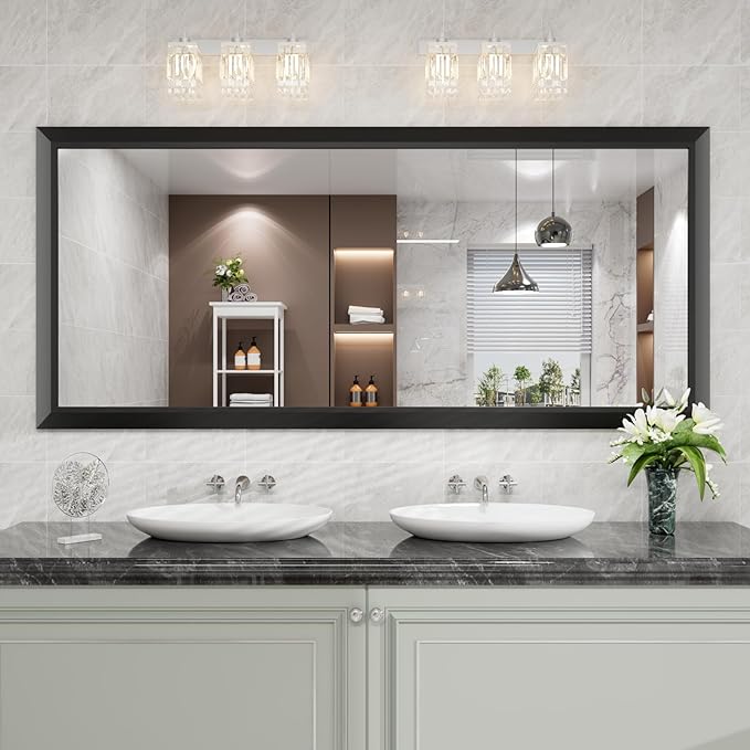 Amorho Bathroom Mirror Black, 72X32 Inch Thick Metal Framed Wall Mirrors - Image 8