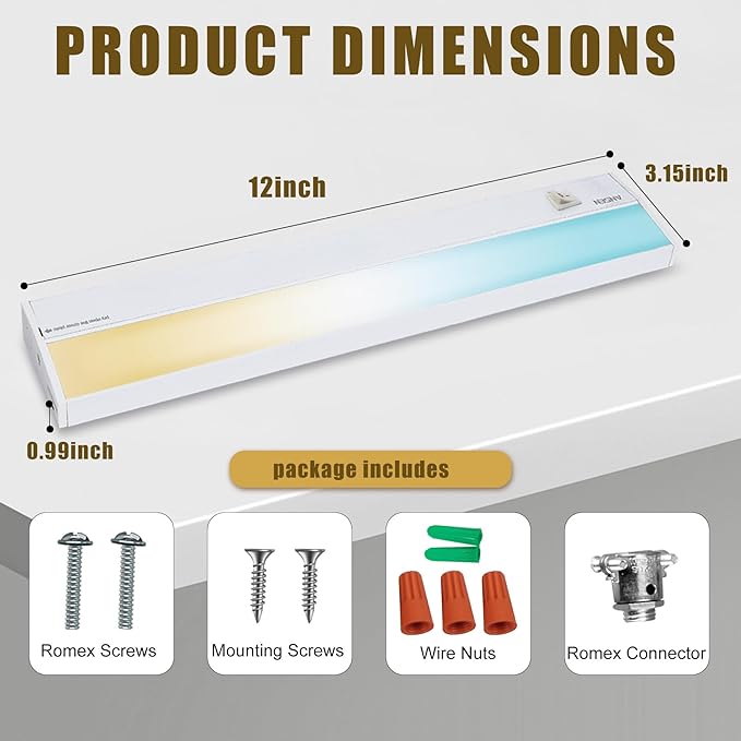 Ansen Hardwired Under Cabinet Lighting, 12in 10W LED Light - Image 7