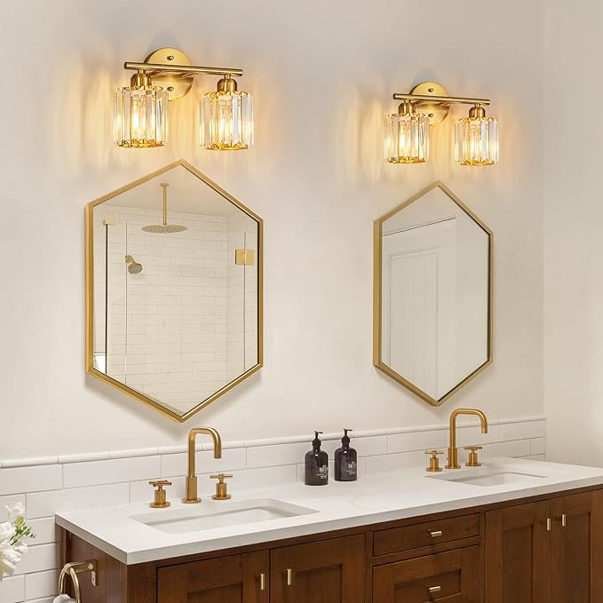 FDPBY Modern 2 Light Crystal Vanity Light, Brushed Gold Vertical Bathroom Light - Image 7