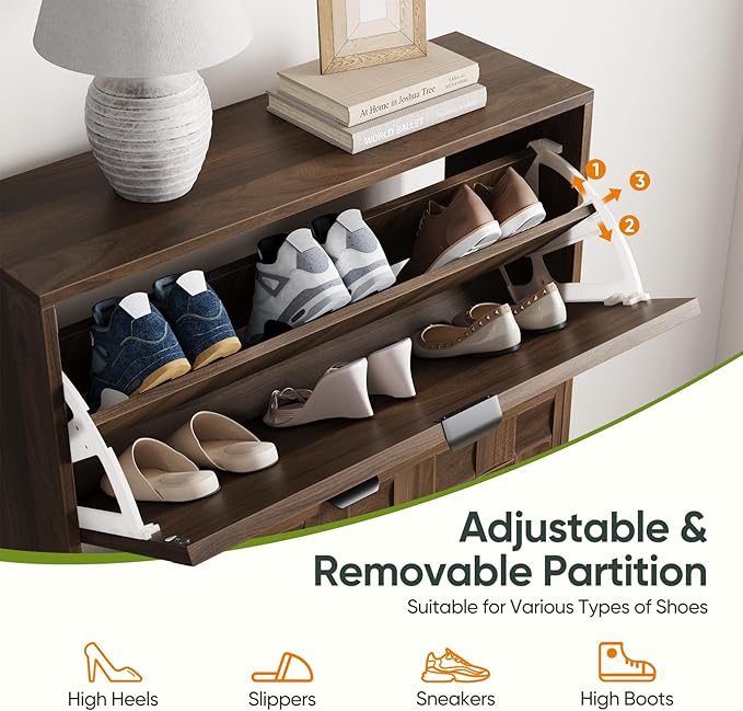 29.5“W Shoe Cabinet with 2 Embossed Checkerboard Pattern Flip Drawers, - Image 4