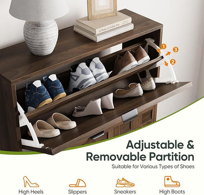 29.5“W Shoe Cabinet with 2 Embossed Checkerboard Pattern Flip Drawers, - Image 4