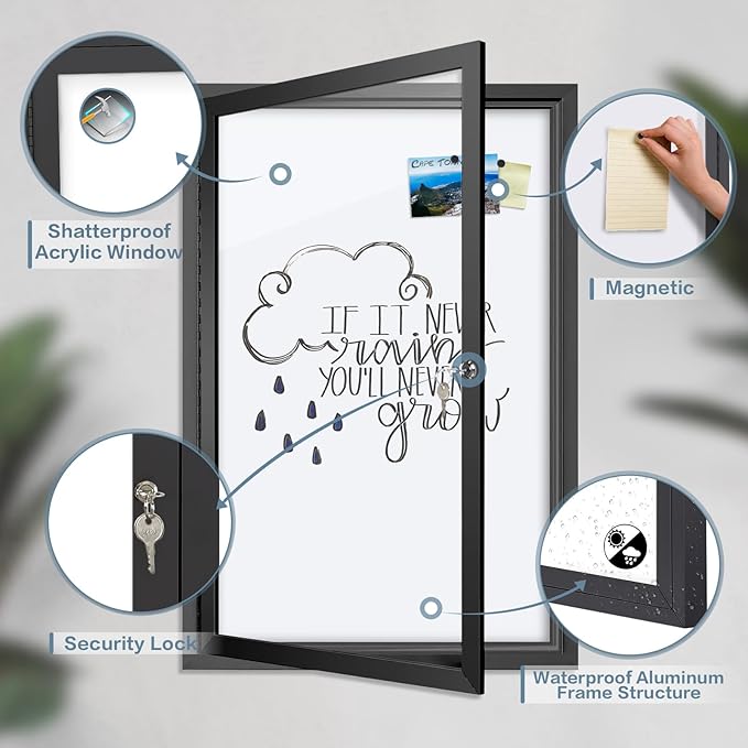 Outdoor Bulletin Board 36x24 in, Weatherproof Enclosed Bulletin Board - Image 3