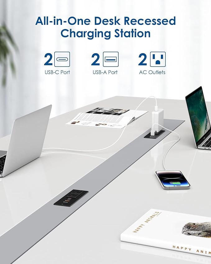 45W USB C Recessed Power Strip, Flush Mount Desk Recessed Outlet, Space-Saver - Image 2