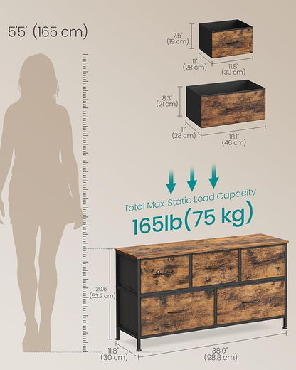 SONGMICS Dresser for Bedroom, Chest of Drawers, 5 Non-Woven Fabric Drawers - Image 2