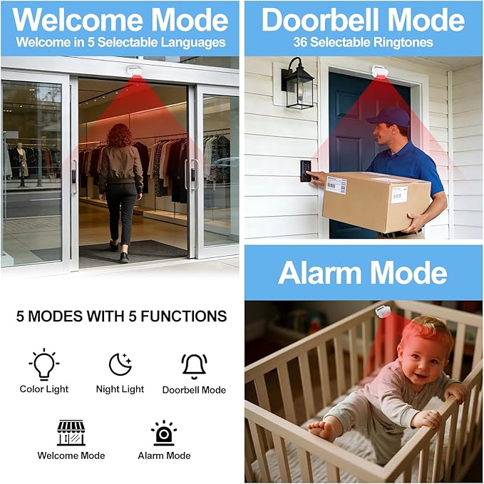 KCMYTONER Motion Sensor Door Chime Battery Operated, Motion Sensor Alarm - Image 2