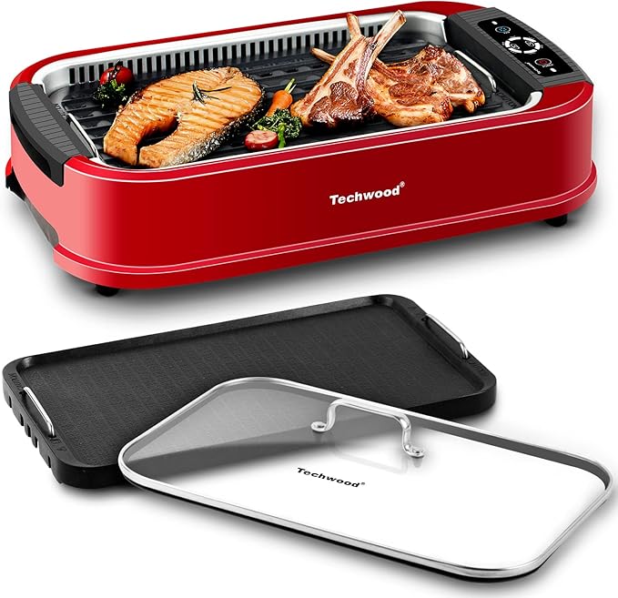 Indoor Smokeless Grill, Techwood 1500W Electric BBQ Grill by Techwood