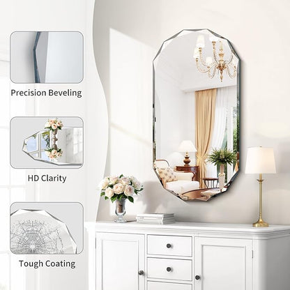 GLASHOM Beveled Edge Frameless Bathroom Mirror, Oval Wall Mirror - Image 2