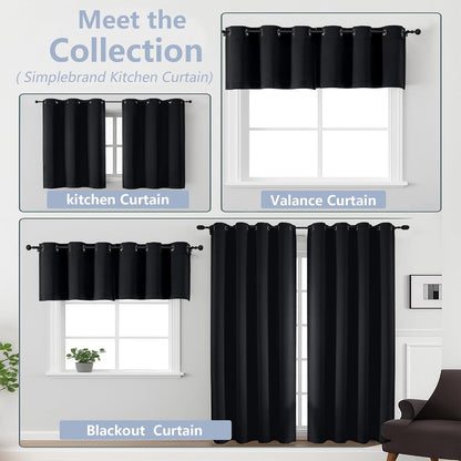 Simplebrand Halloween Black Short Kitchen Curtains 24 Inch Length 2 Panels Set, Small Windows Blackout Curtain for Bathroom, Room Darkening Thermal Insulated Short Drapes, 40 x 24 Inch, Black