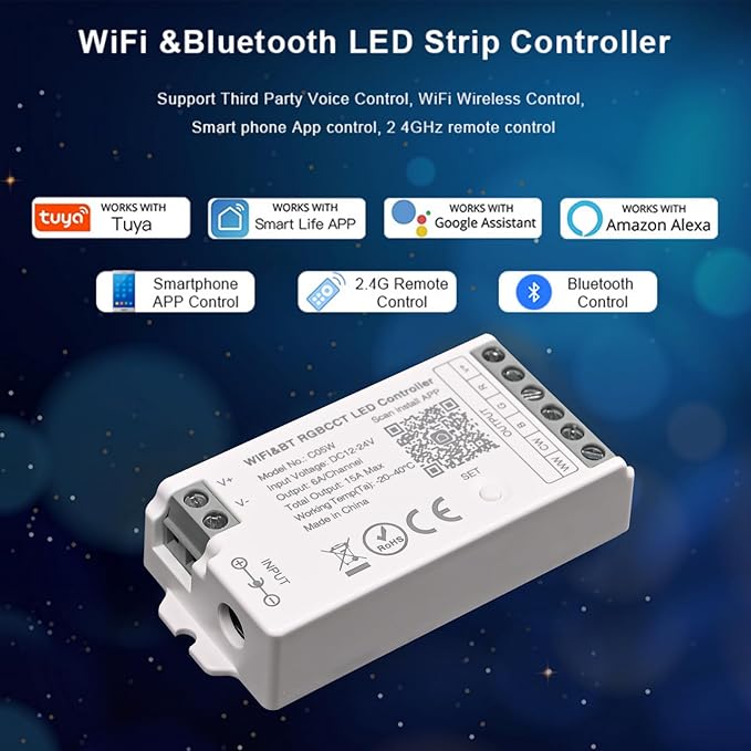 TUNICHX RGBCCT SMD FCOB 6 PIN LED Strip 2.4 GHz WiFi Group Controller Alexa - Image 3