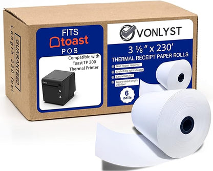 Thermal Printer Paper Roll for Toast TP200 Receipt Printer Point of Sale by VonlystReceiptPaperSpecialist
