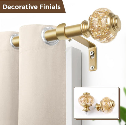 Replacement Finials for Curtain Rods (1 or 7/8 Inch), Luxury Gold | Set of 2, Window Treatment Finials with M6 Screws(1/4 in), Decorative Translucent Gold Foil Design