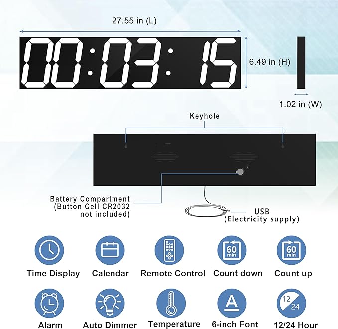 CHKOSDA Digital Wall Clock, Oversize Led Digital Clock - Image 2
