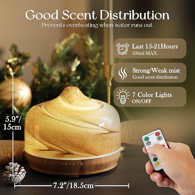 Porseme 500ml Essential Oil Diffuser, Aroma Ultrasonic Humidifier - Image 3