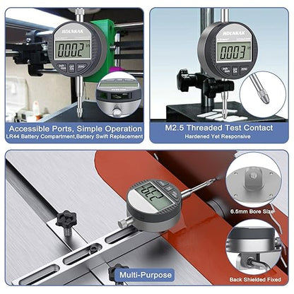 HDLNKAK Electronic Digital Dial Indicator Gauge Inch/Metric Conversion 0-1 - Image 7