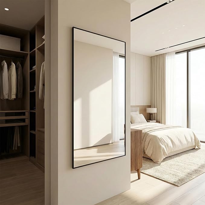 60"x30" Black Bathroom Mirror for Double Vanity, Metal Framed Large Wall Mirror - Image 8