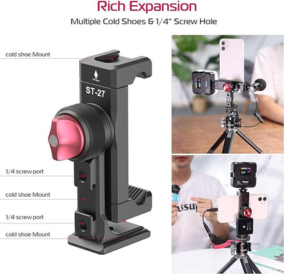 Metal Phone Tripod Mount 3 Cold Shoes & Arca Port, 360° Smartphone Tripod - Image 3