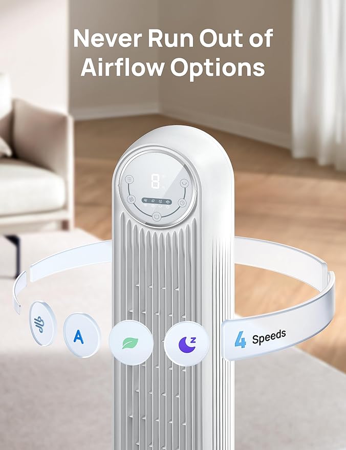 Dreo Tower Fan for Bedroom, 25ft/s Smart Standing Fans, 90° Oscillating Floor - Image 6