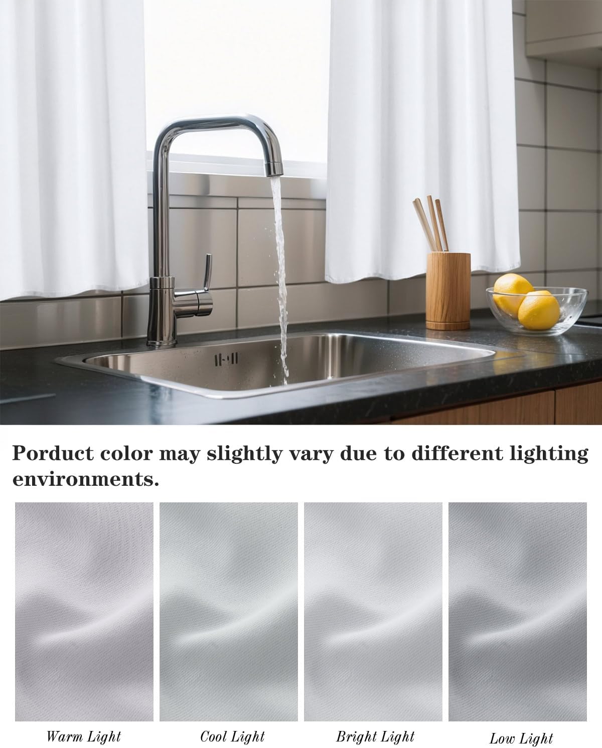 Easy Home 3 Piece Solid Color Blackout Window Curtain Set with Tiers and Valance Rod Pocket Thermal Privacy Curtain Tiers for Kitchen, Living Room, Bathroom Shades, W27 x L36 Inch, (White)