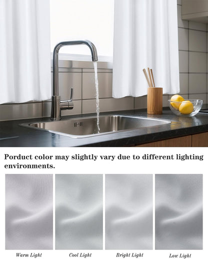 Easy Home 3 Piece Solid Color Blackout Window Curtain Set with Tiers and Valance Rod Pocket Thermal Privacy Curtain Tiers for Kitchen, Living Room, Bathroom Shades, W27 x L36 Inch, (White)