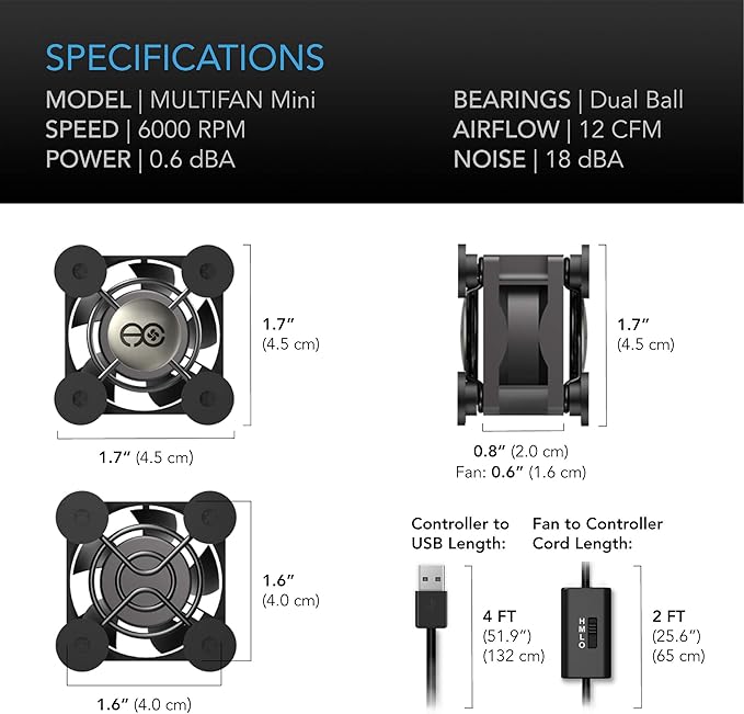 AC Infinity MULTIFAN Mini, Compact 40mm x 20mm USB Fan, UL-Certified - Image 6