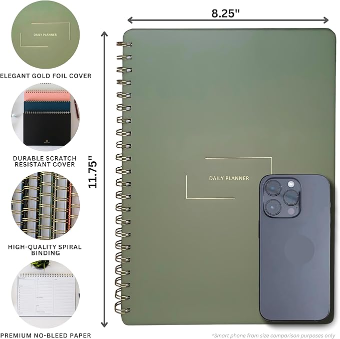 Undated Daily Planner | 8.25” x 11.75” To Do List Notebook | Work Productivity - Image 5