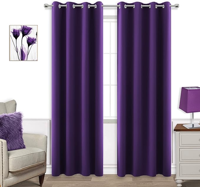 Dark Purple Curtains 84 Inch Length by KOUFALL