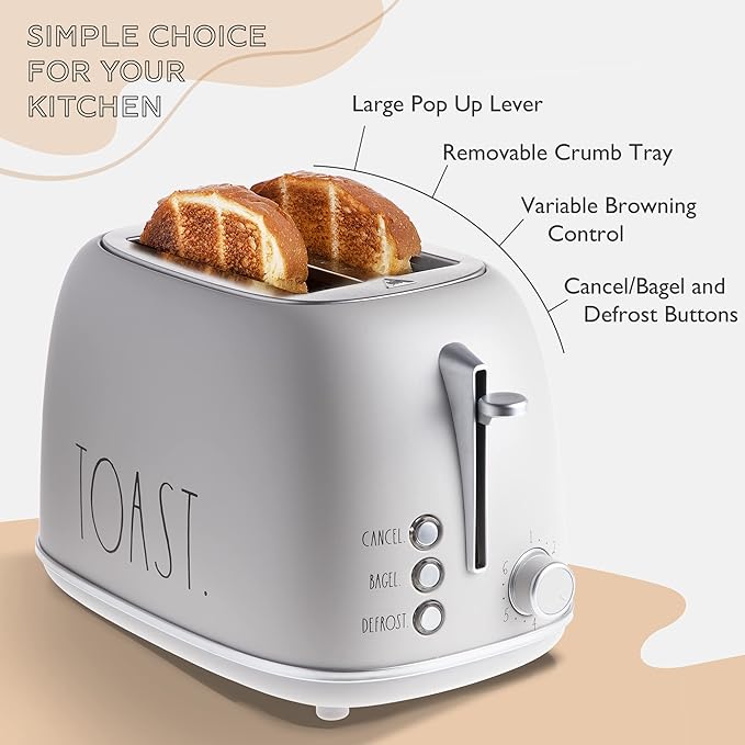 Rae Dunn Retro Rounded Bread Toaster, 2 Slice Stainless Steel Toaster - Image 3
