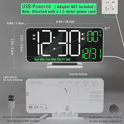 KOSUMOSU Digital Clock for Bedroom, 6.7" Desk Clock LED - Image 4